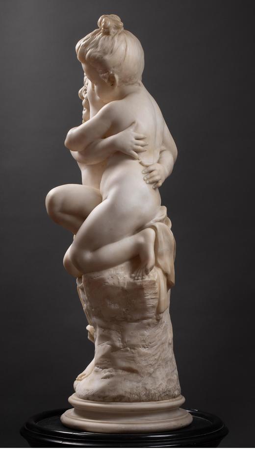 独角鹿西洋古董 19世纪法国雕塑名家AUG MOREAU签名出品大理石人物雕塑《幼年丘比特与普赛克》 商品图2