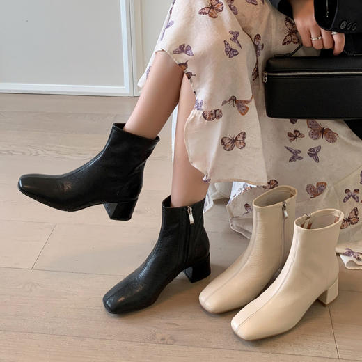 雀说 羊皮简约优雅百搭切尔西靴BSH4071115 商品图0