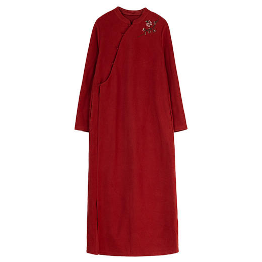 牧衣游原创 手工刺绣纯棉连衣裙女冬新款宽松复古新中式长裙 花束 商品图4