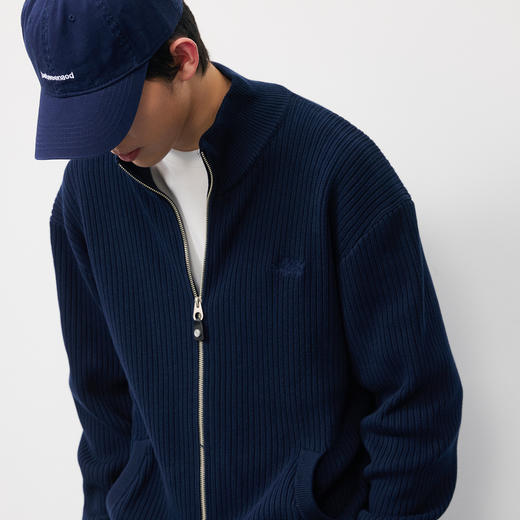 潮牌100%棉藏青色半高领双头拉链针织开衫男百搭上新NP57SW35 商品图2