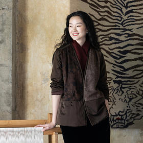 牧衣游原创 重磅22姆米香云纱拼接夹棉棉衣女复古名族风外套 汐跃