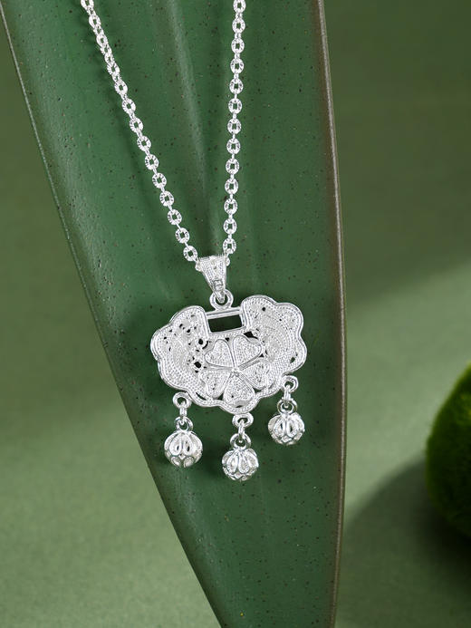 子佩集【四叶花锁】S990银套链【QFTL015】花丝锁项链2510 商品图3