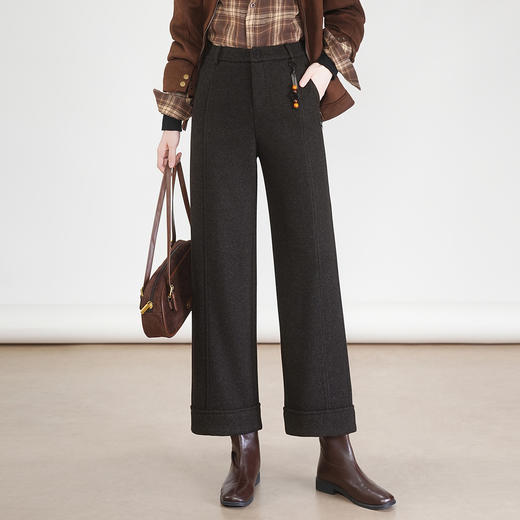MYX毛呢通勤九分裤垂坠感修身时尚直筒裤2025年冬款遮胯宽松阔腿裤女 商品图1