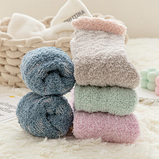 超值10双【柔软顺滑又保暖】360°热循环，持久蓄热，珊瑚绒袜子女冬季加绒加厚居家地板袜冬天保暖睡眠袜毛毛柔软。rc 商品图3