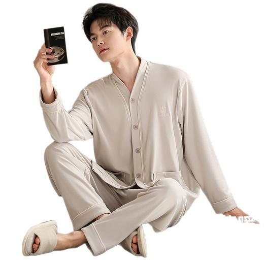 雀说 男士睡衣秋冬季德绒保暖V领开衫长袖家居服 商品图4