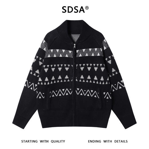 SDSA秋冬新款痞帅男装韩版撞色趣味条纹拉链开衫毛衣百搭针织衫 商品图1