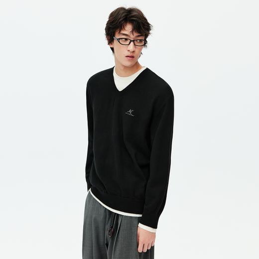 NPC潮牌【青花鹤福】系列撞色假二件圆领针织毛衣百搭慵懒NP59SW02 商品图3