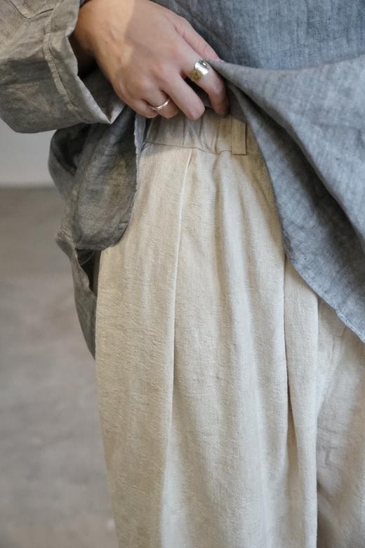 Mittan多色棉麻褶皱提花阔腿裤 商品图3