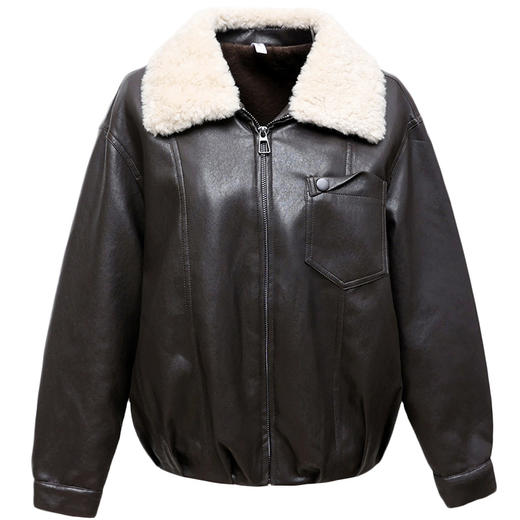 QYM 25DB77-Y时尚PU皮加绒外套保暖皮衣短款休闲外套 商品图4