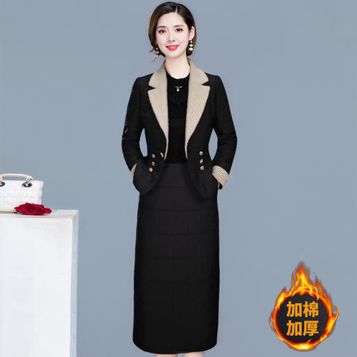 QYM 99H254-Y夹棉两件套连衣裙夹棉短款外套+长袖假两件厚款连衣裙 商品图0