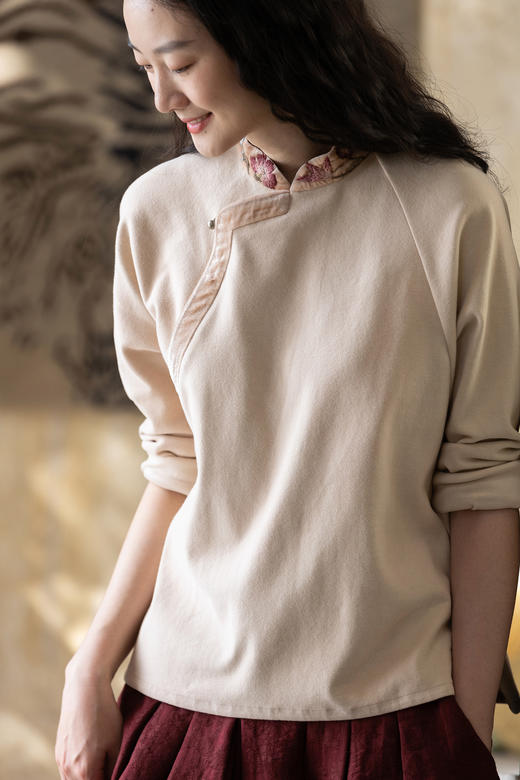 牧衣游原创 机绣棉质套头衫冬柔软亲肤复古文艺百搭宽松上衣 舟遥 商品图5