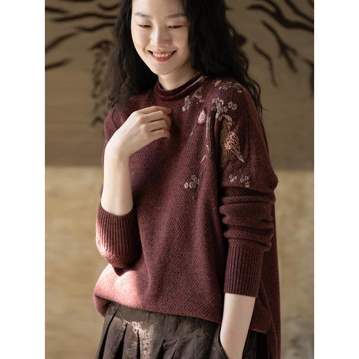 牧衣游原创 进口牦牛绒毛织混纺毛织套头衫手工刺绣软糯亲肤 小阁 商品图2