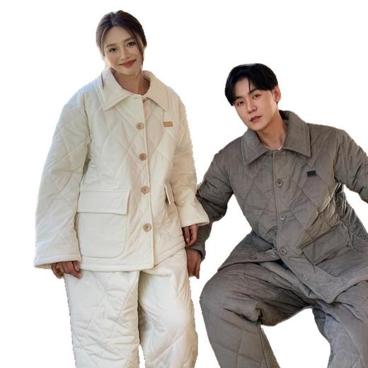 【冬季情侣三层夹棉棉袄】加厚保暖简约轻奢可外穿男女家居服冬两件套 商品图4