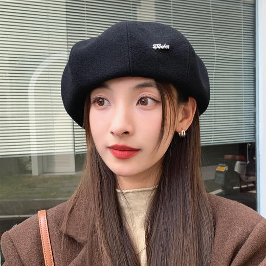 赵思露同款秋冬帽子女复古英伦贝雷帽大头围显脸小画家帽简约百搭字母邮差帽 商品图2