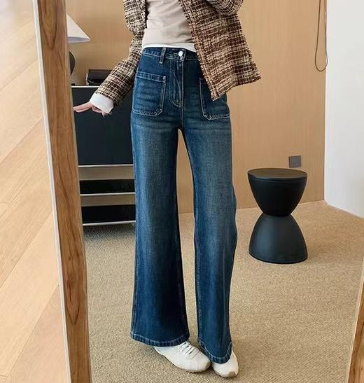 D102070秋冬新款复古设计感四面弹口袋高腰显瘦微喇牛仔裤 商品图6