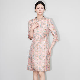 「高货wl」全新升级【铂金会员330/天猫439/差价109】(51201)洛诗琳新款中国风旗袍裙2025秋冬重工金线提花缎连衣裙