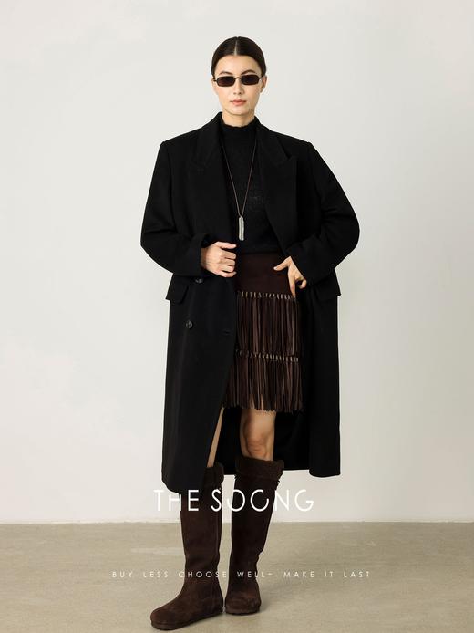 THESOONG|‘十年廓形‘高支羊绒顺毛呢黑色双排扣大衣外套女HBDY7281 商品图1