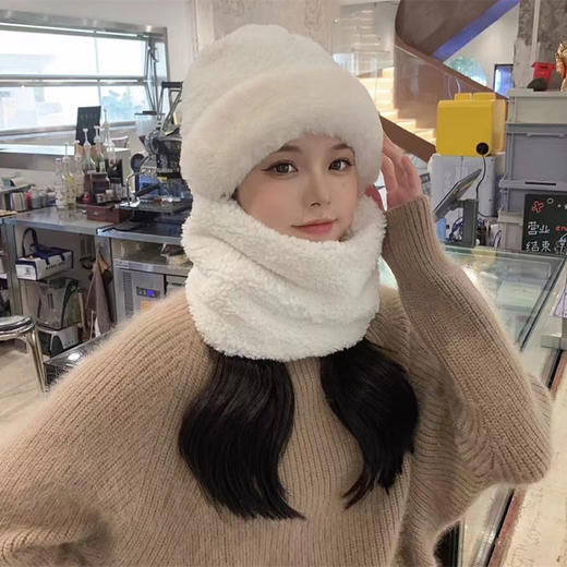 秋冬季小熊围巾口罩一体帽子女年可爱百搭保暖连帽毛绒三件套 商品图6