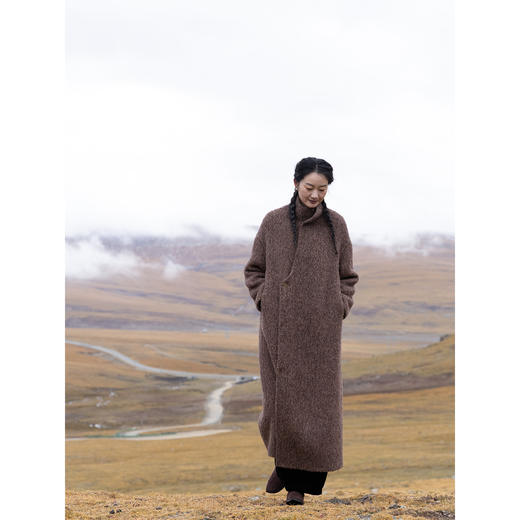 牧衣游原创 进口羊驼毛混纺羊羔毛长外套古朴中式风毛呢外套 时染 商品图1