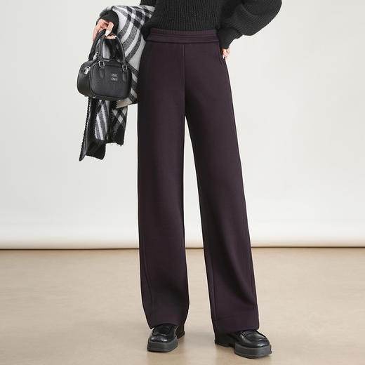 MYX垂坠感毛呢长款直筒裤松紧腰窄版修身阔腿裤2025年冬款洋气休闲裤 商品图1