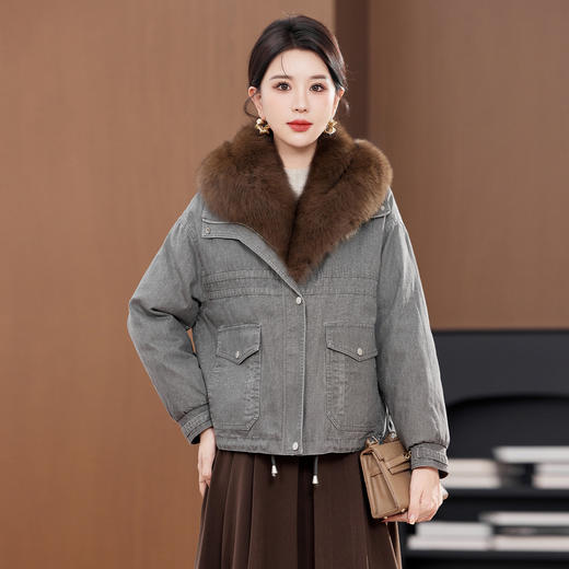 TC 9393狐狸毛领皮草短款大衣派克羽绒服鹅绒 商品图1