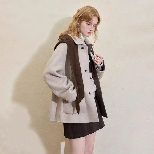 西遇复古高级披肩毛呢外套女冬季新款宽松显瘦中长款呢子大衣H0055305 商品图4