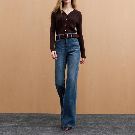 【磨毛微喇裤】三彩2025冬季新款喇叭裤牛仔裤长裤修身显瘦M 商品图1