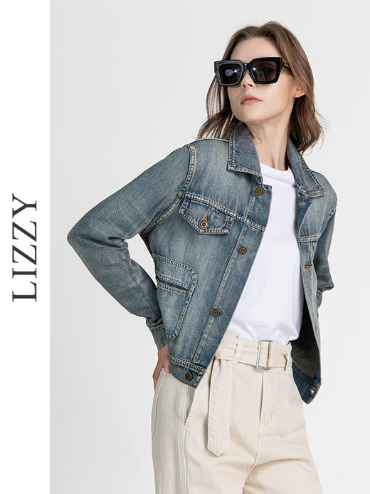 LIZZY早秋休闲帅气洗水牛仔都市个性短外套8131 商品图1