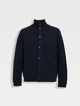 callisto星空蓝浮雕纹理羊毛混纺针织开衫