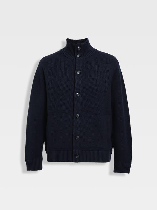 callisto星空蓝浮雕纹理羊毛混纺针织开衫 商品图0