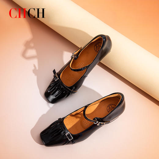 2025秋冬新款CHCH平衡鞋牛皮粗跟舒适羊皮内里玛丽珍女鞋CP2B5082 商品图1