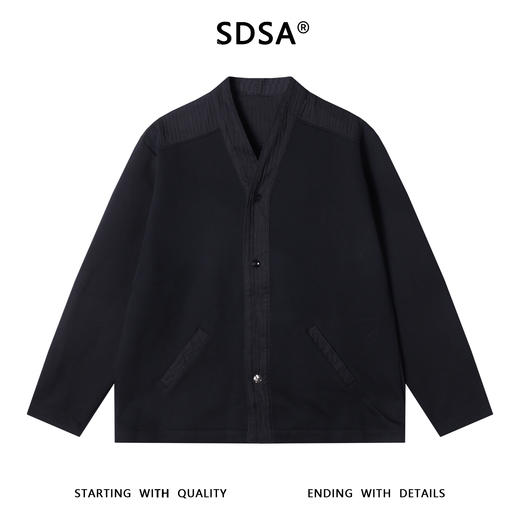 SDSA男士秋冬新款痞帅男装舒适拼接纽扣V领卫衣百搭时尚开衫外套 商品图0