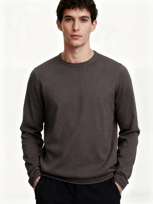 【南法羊绒针织】11%羊绒80%的精纺羊毛轻奢极简卷边长袖秋冬针织 商品图0