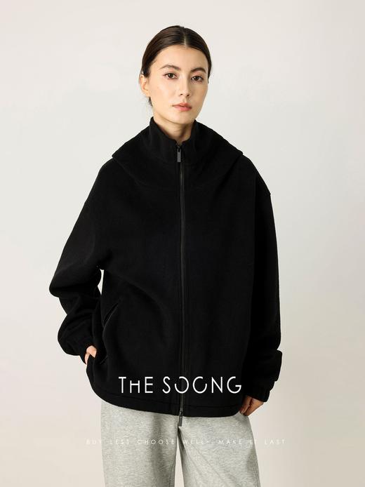 THESOONG|"松弛暗调"羊毛桑蚕丝秋冬加厚连帽卫衣外套女HBWT7548 商品图1