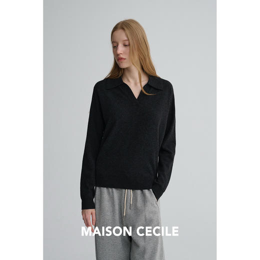 MAISON CECILE 四色|全羊毛品质感复古经典polo松弛百搭针织毛衣 商品图1