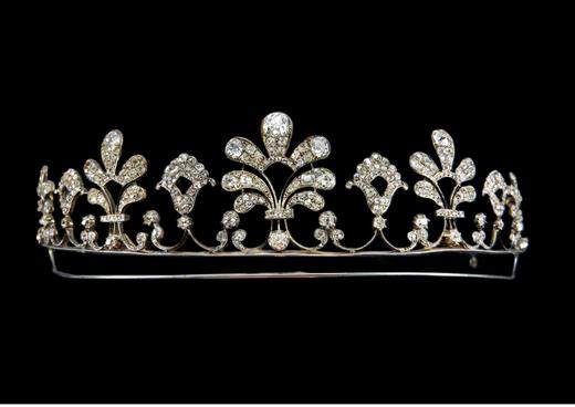独角鹿西洋古董 1880年代比利时出品自然花卉造型黄金底纯银镶嵌钻石冠冕 商品图0