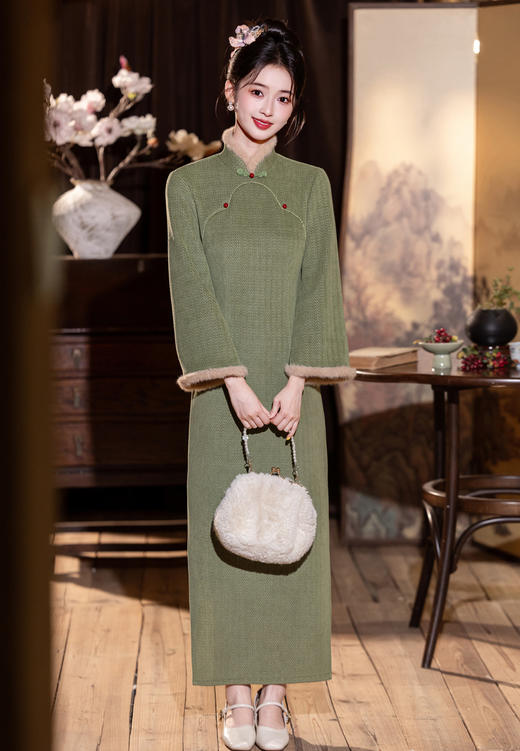 MYJ 【橙意曼曼】新中式旗袍收腰显瘦复古国风加绒保暖 商品图1