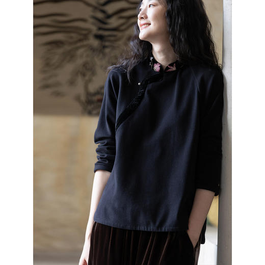 牧衣游原创 机绣棉质套头衫冬柔软亲肤复古文艺百搭宽松上衣 舟遥 商品图3