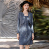 IWY/牛仔蓝高端职业连衣裙套装新款女神范小香风粗花呢西服外套C1904+Q1025 商品缩略图0