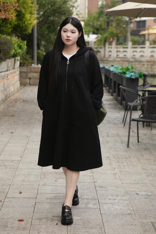 现货！今天发货！【100%纯棉 2穿外套】纯棉舒适卫衣外套，可当连衣裙、可当休闲长款外套。带帽、有口袋、加长防风袖！黑色显瘦百搭经典，推荐入手 商品图10