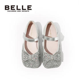百丽童鞋女童皮鞋公主鞋小女孩水晶鞋春秋单鞋表演鞋 银色28码