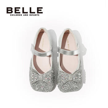 百丽童鞋女童皮鞋公主鞋小女孩水晶鞋春秋单鞋表演鞋 银色28码 商品图0