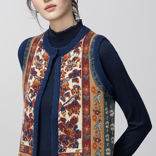 【林栖设计小店】新中式秋色鸳鸯毛织马甲提花钩花复古百搭2026春季新款毛衣外套女G1961202 商品图3