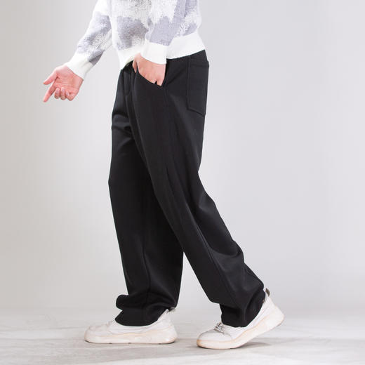 DRONKOO 2025 花色抽绳口袋破缝压褶复合针织中厚长卫裤 商品图2