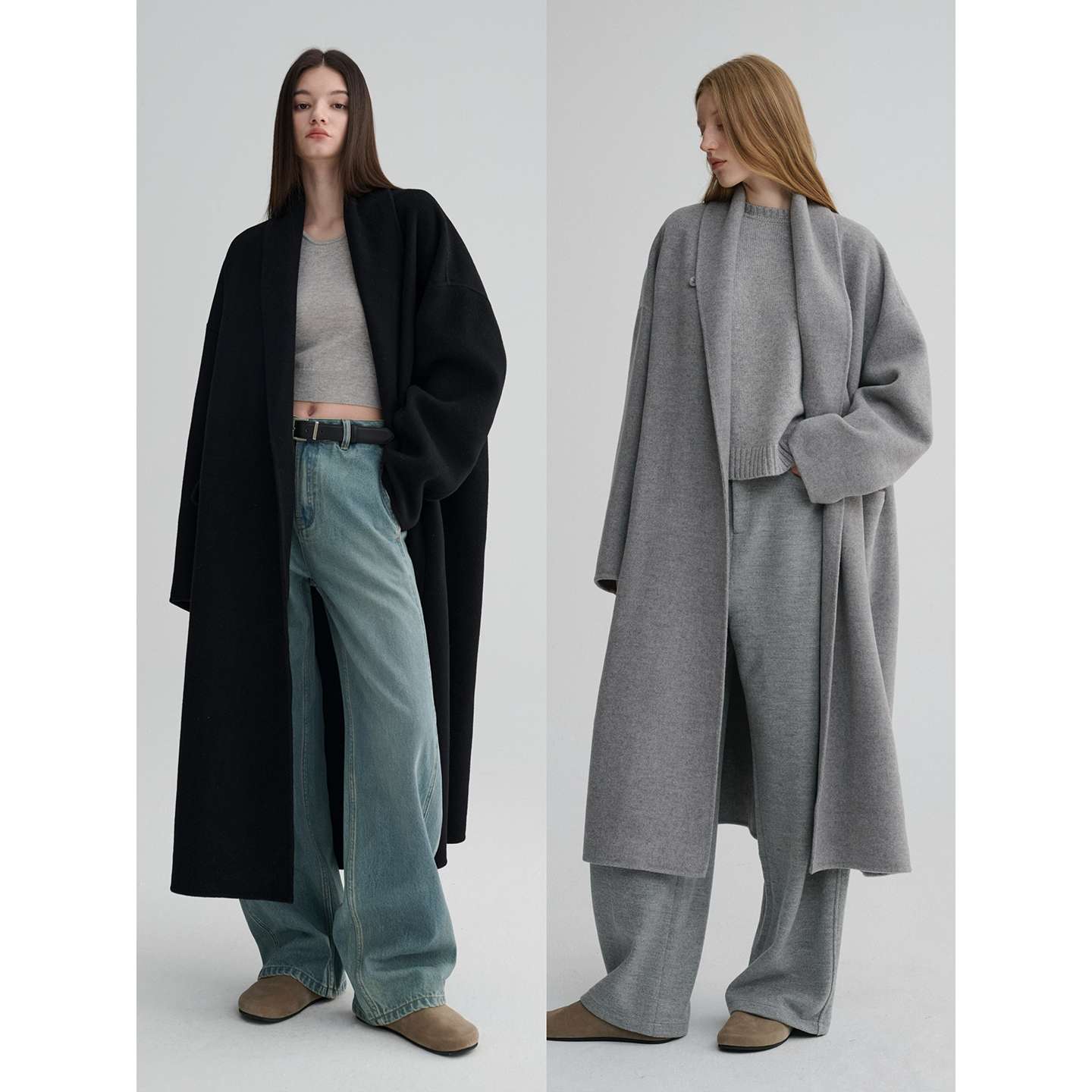 MAISON CECILE 两色|羊绒羊毛双面呢极简翻领茧型廓形长款大衣