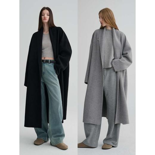 MAISON CECILE 两色|羊绒羊毛双面呢极简翻领茧型廓形长款大衣 商品图0