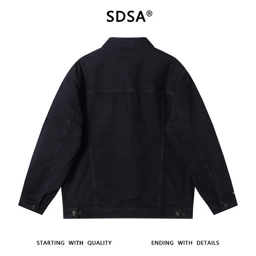 SDSA男士秋冬新款痞帅男装复古破洞拼接翻领牛仔夹克百搭重工时尚 商品图4