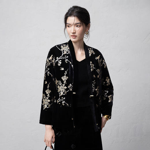 【林栖设计小店】真丝丝绒棉衣印花新中式国风盘扣2025秋冬新款外套上衣女1954193 商品图1