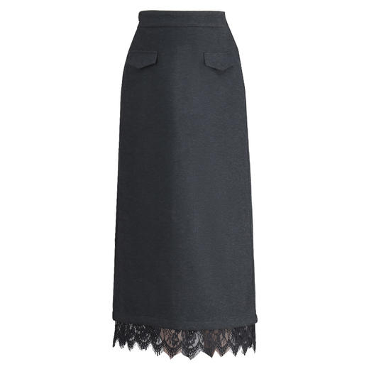 QYM 66922-Y松紧高腰半身裙开衩包臀裙蕾丝拼结直筒裙 商品图4