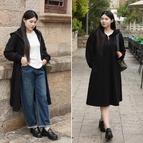 现货！今天发货！【100%纯棉 2穿外套】纯棉舒适卫衣外套，可当连衣裙、可当休闲长款外套。带帽、有口袋、加长防风袖！黑色显瘦百搭经典，推荐入手